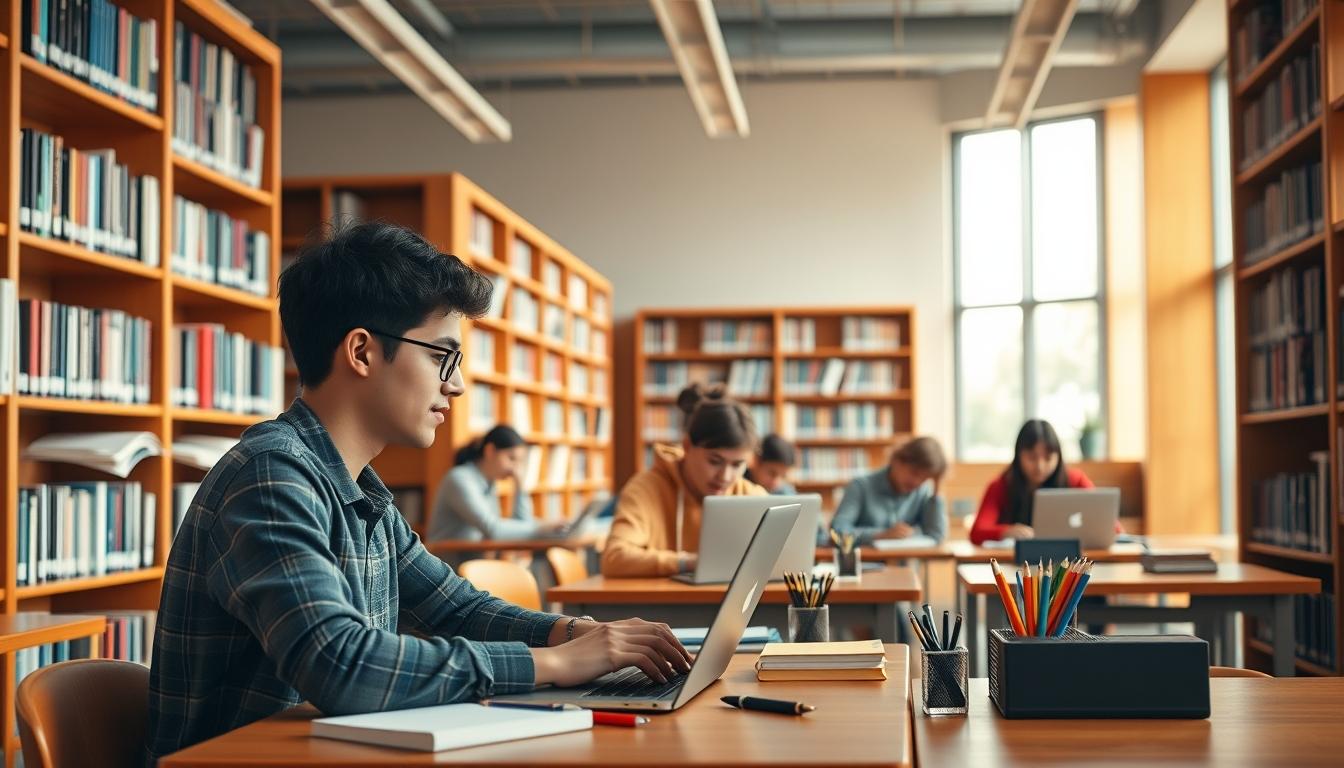 Students studying together in modern classroom